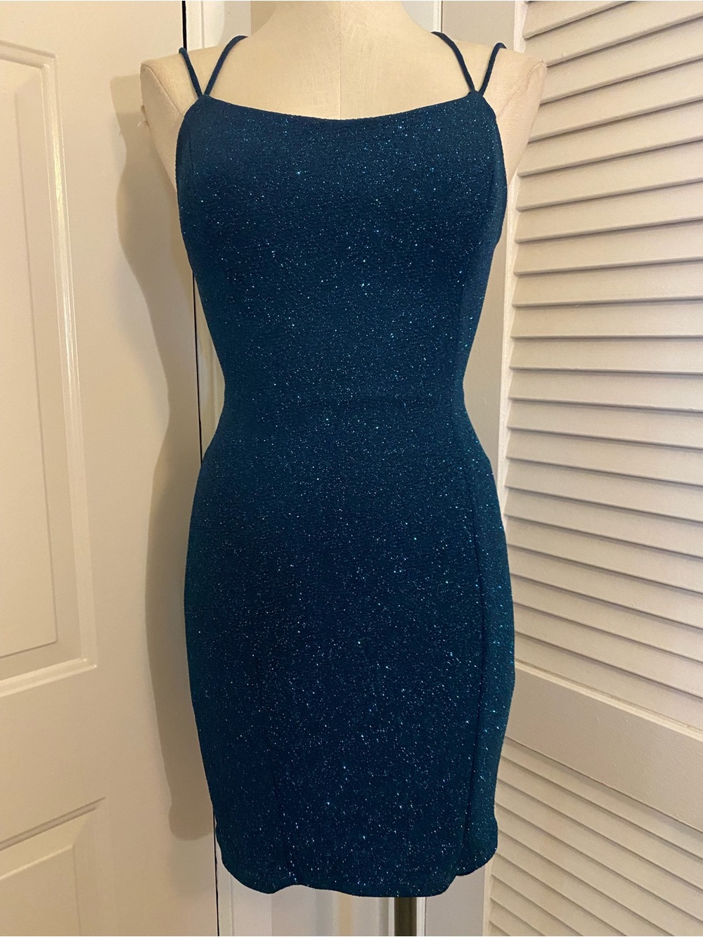 Midnight Blue w/ Sparkles Bodycon Spaghetti-Strap Dress- Size Medium